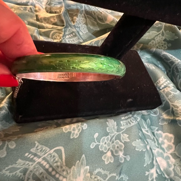 Sterling & Green Enamel Bracelet ~ Thailand - Picture 2 of 9